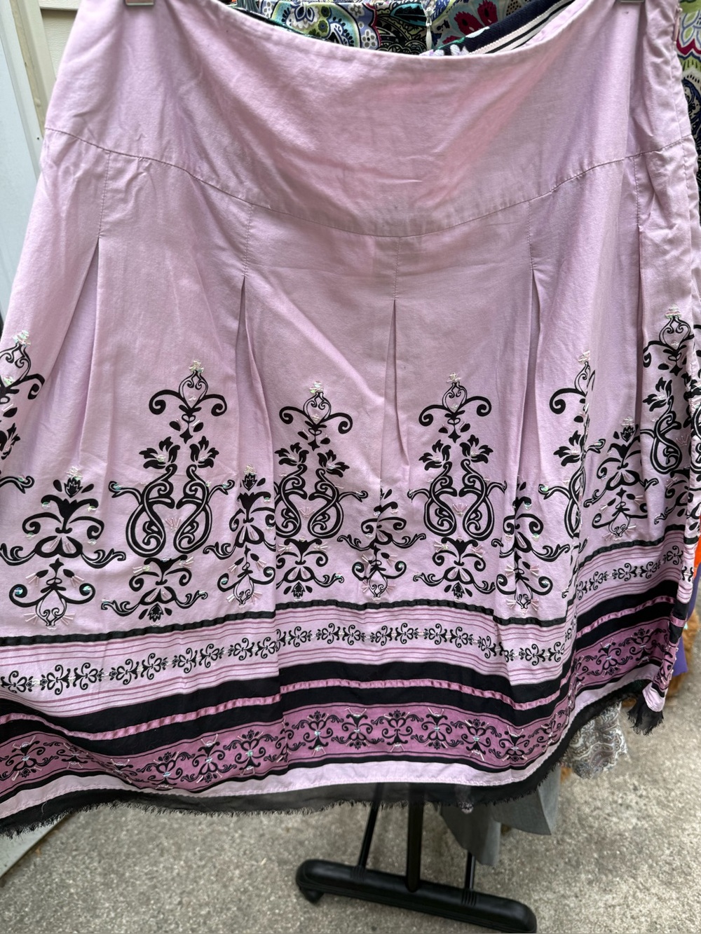 Apt. 9 Pink Circle Skirt with Black Ornamental Border